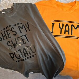 Sweet Potato & I Yam - Greenish and Orange Couples Unisex Tshirts.